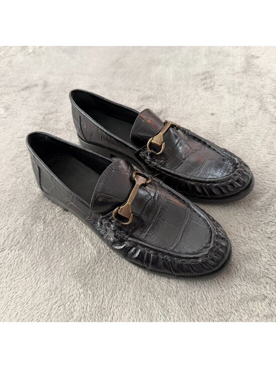 SCHUTZ Shoes - Schutz Evereve Yasmina Croc Embossed Black Leather Penny Loafers 8 Shoes